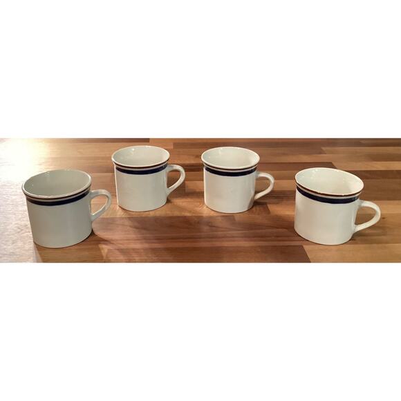 Set of 4 TIENSHAN Stoneware Coffee Mugs Cups Striped Banded - Picture 1 of 8